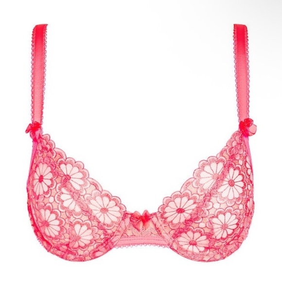 New! For Love And Lemons daisy neon coral lace underwire bra 1377